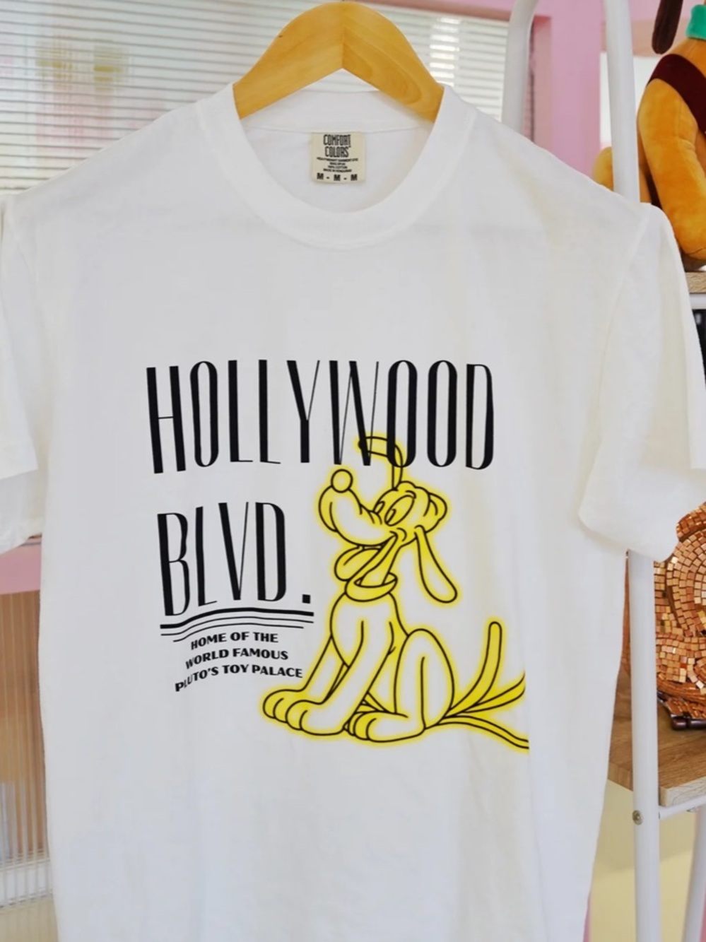 Factory 55 - Pluto Neon Sign HOLLYWOOD BLVD. TEE (Comfort Colors Large)